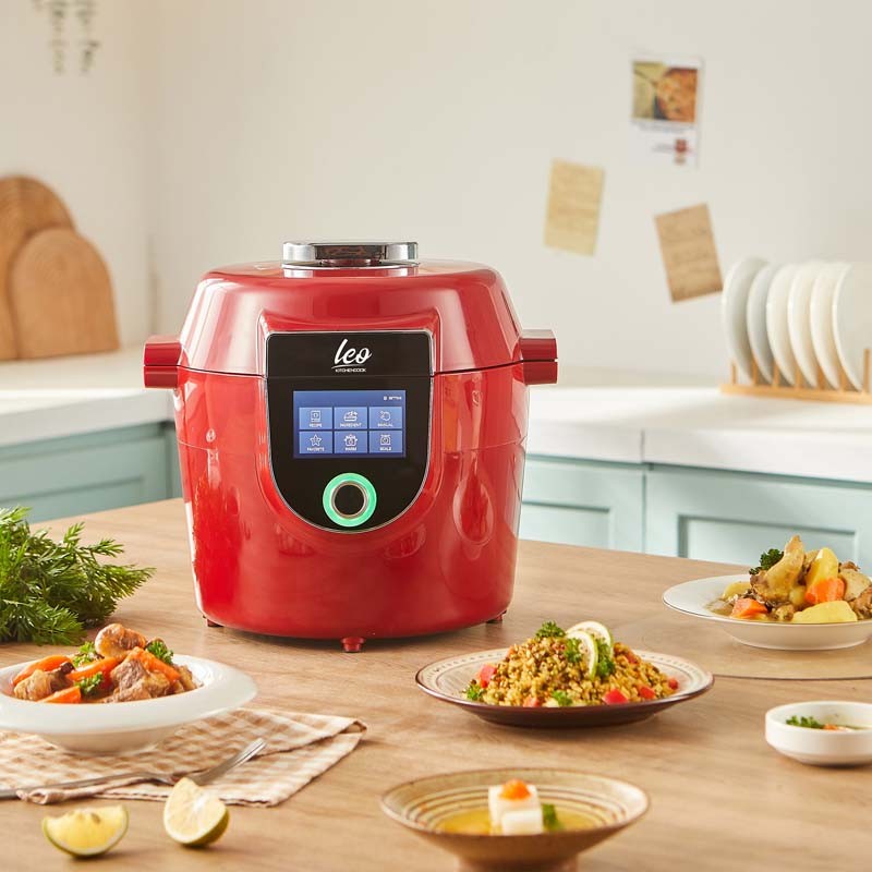 Autocuiseur intelligent connecté avec recettes LEO rouge Kitchencook