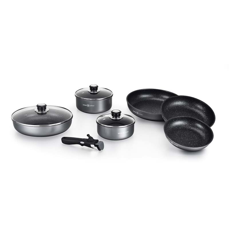 Batterie De Cuisine 10 Pcs Avec Poignée Amovible Et Couvercles TFI - Reconditionné