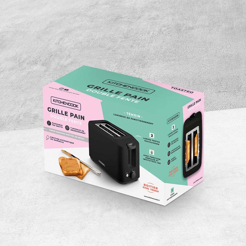 Grille pain 2 fentes et tiroir ramasse miettes TOASTEO Kitchencook