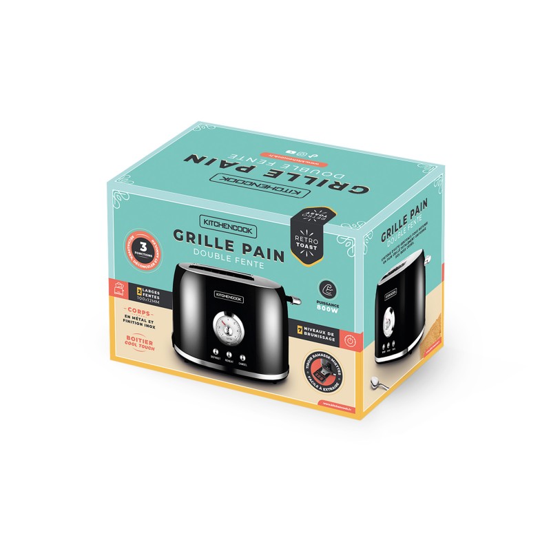 Grille pain style rétro double fentes RETRO TOAST noir de Kitchencook