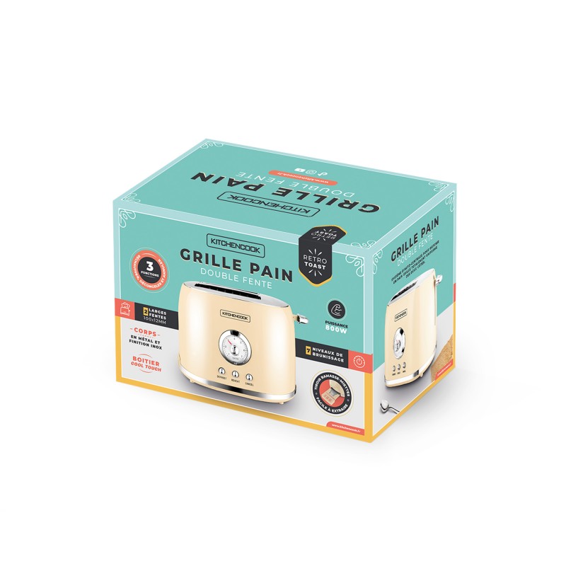 Grille pain style rétro double fentes RETRO TOAST crème Kitchencook