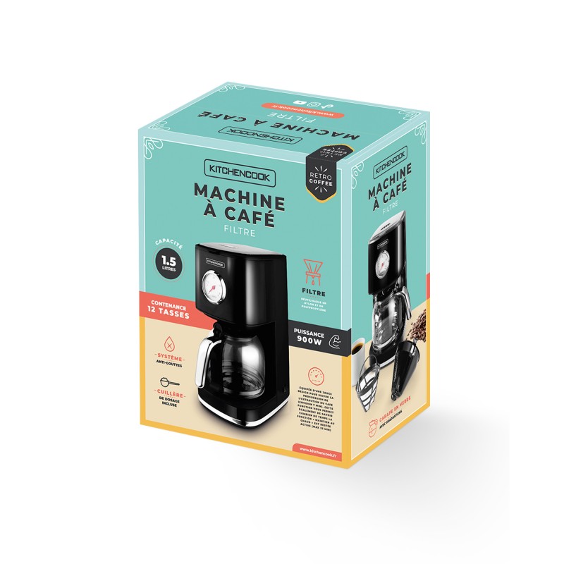 Cafetière style rétro avec filtre nylon réutilisable RETRO COFFEE noir Kitchencook