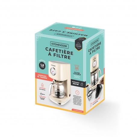 Cafetière style rétro avec filtre nylon réutilisable RETRO COFFEE crème Kitchencook
