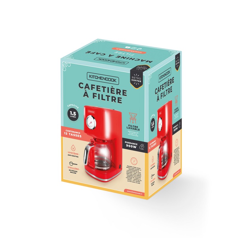Cafetière style rétro avec filtre nylon réutilisable RETRO COFFEE rouge Kitchencook