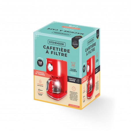 Cafetière style rétro avec filtre nylon réutilisable RETRO COFFEE rouge Kitchencook