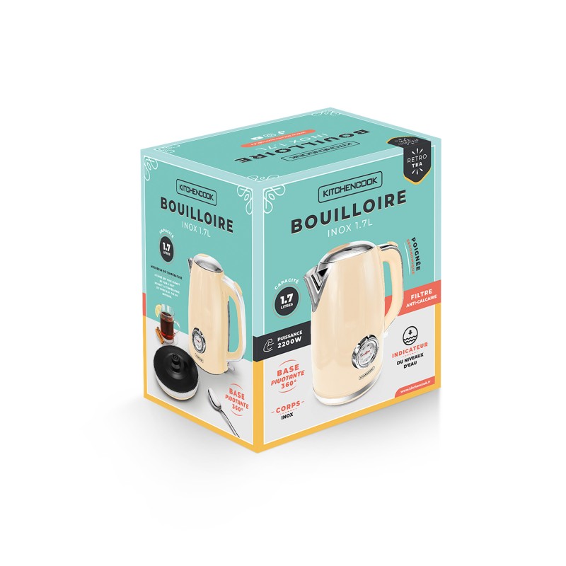 Bouilloire style rétro avec filtre calcaire RETRO TEA crème Kitchencook