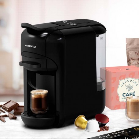 Machine à expresso multi dosettes et café moulu noire Kitchencook