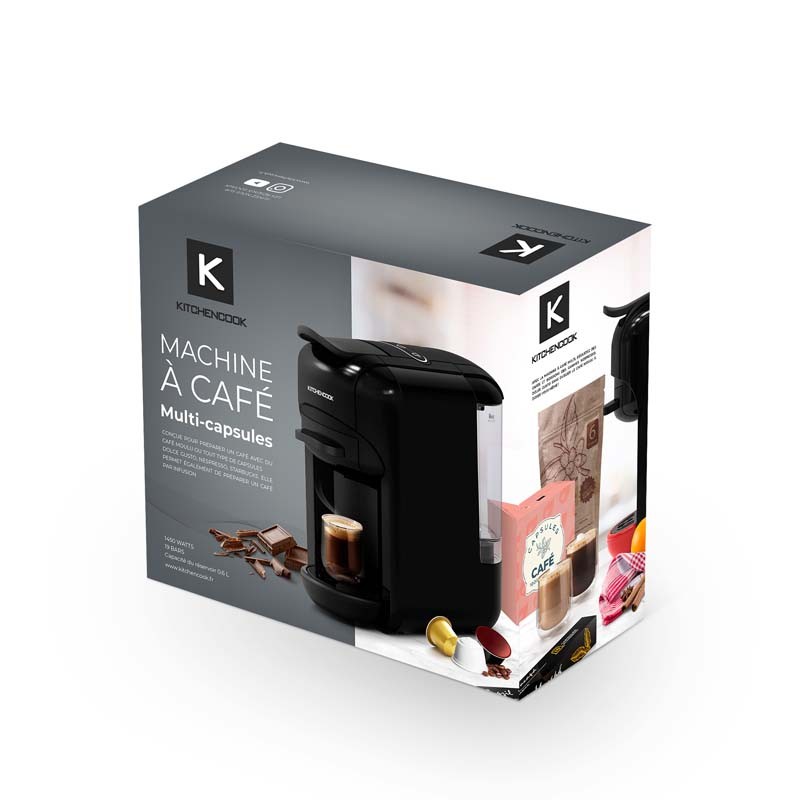 Machine à expresso multi dosettes et café moulu noire Kitchencook