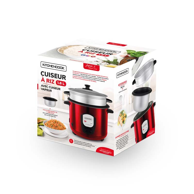 Cuiseur à riz de 1,8 L rouge avec panier vapeur JAPAN X RED de Kitchencook