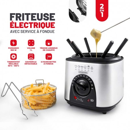 Friteuse électrique 2en1 avec service à fondue LITTLE FRY Kitchencook - Reconditionné