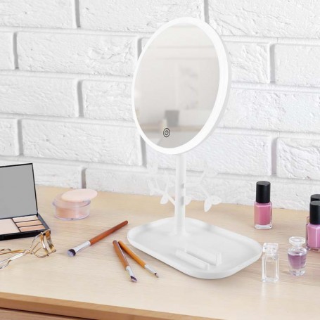 Miroir de table blanc avec LED et porte-bijoux recharcheable MIZO de Yoghi