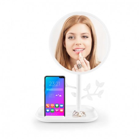 Miroir de table blanc avec LED et porte-bijoux recharcheable MIZO de Yoghi