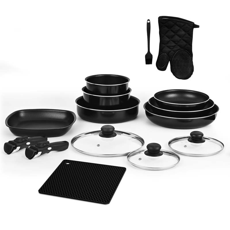 Batterie de cuisine amovible noire de 15 PCS TFI FLEX QUINZE de Kitchencook