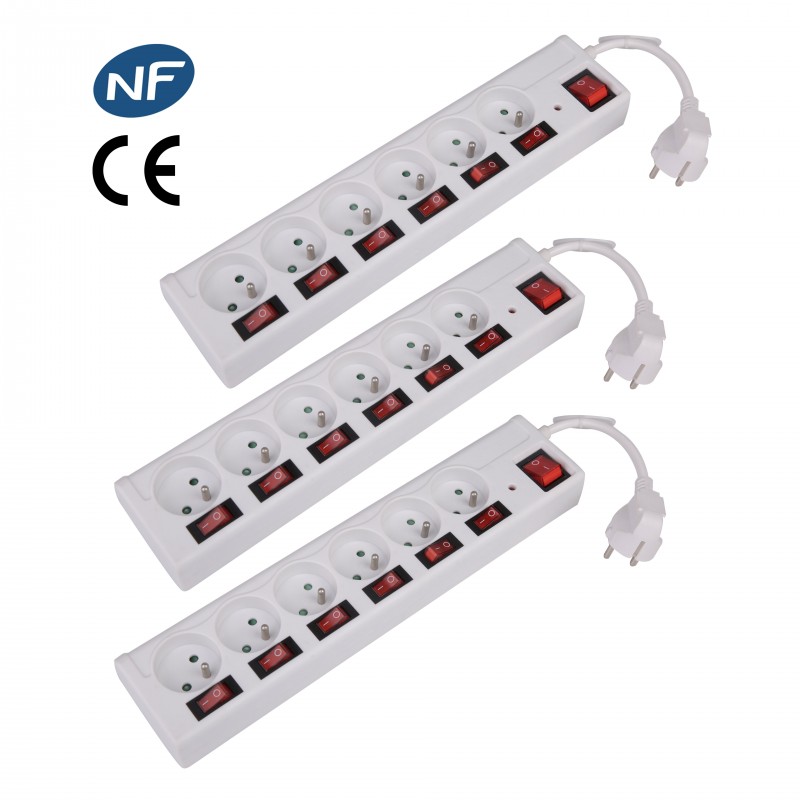 Lot de 3 Multiprises blanche 6 prises avec interrupteurs indépendants FNB6KS06_WHITE_X3 de Pullman