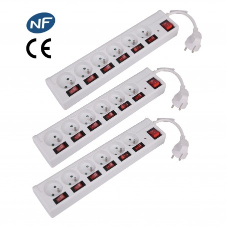 Lot de 3 Multiprises blanche 6 prises avec interrupteurs indépendants FNB6KS06_WHITE_X3 de Pullman