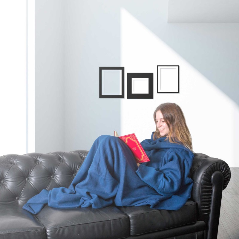 Plaid confort polaire avec manches et poche téléphone bleu de la marque Garnier