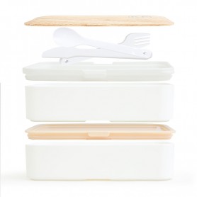 Lunch box hermétique 2 compartiments et couverts KWOOD2 blanc 2