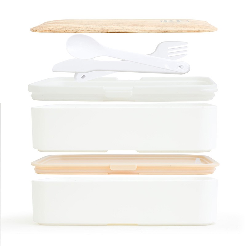 Lunch box hermétique 2 compartiments et couverts KWOOD2 blanc