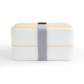 Lunch box hermétique 2 compartiments et couverts KWOOD2 blanc