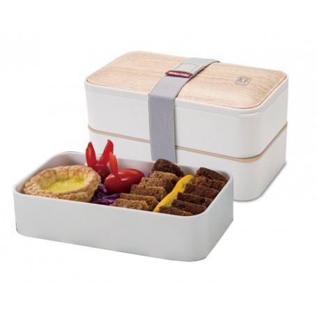 Lunch box hermétique 2 compartiments et couverts KWOOD2 blanc