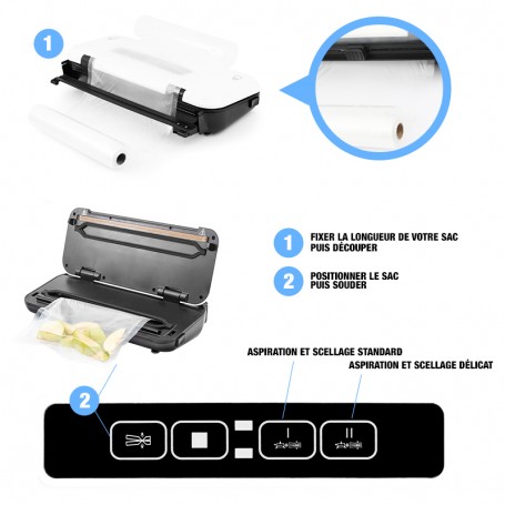 Machine sous vide tactile avec rouleau de sacs offerts AIRPROTECT V2 Noon
