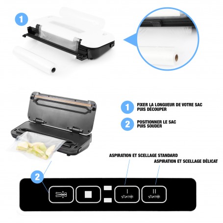 Machine sous vide tactile avec rouleau de sacs offerts AIRPROTECT V2 Noon