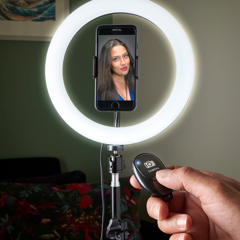 Selfie sur pied avec anneau lumineux et support téléphone RL10 Wi Light