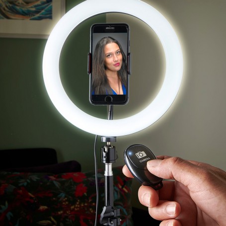 Selfie sur pied avec anneau lumineux et support téléphone RL10 Wi Light