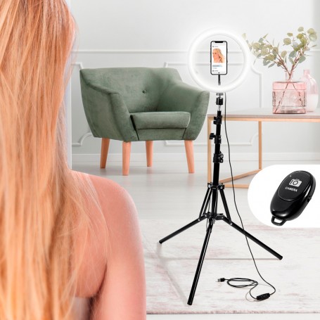 Selfie sur pied avec anneau lumineux et support téléphone RL10 Wi Light