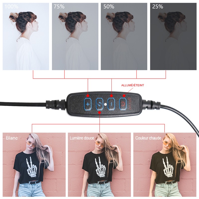 Selfie sur pied avec anneau lumineux et support téléphone RL10 Wi Light